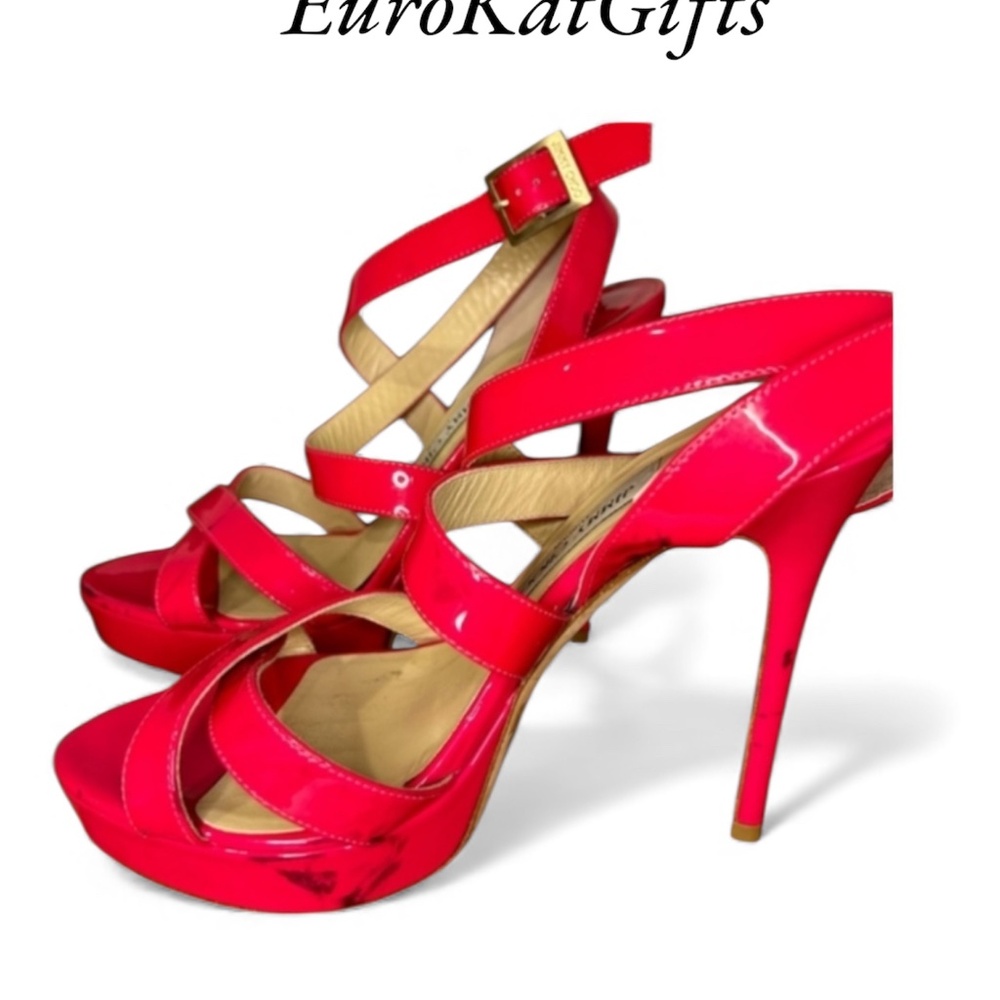 JIMMY CHOO “Louisa" Fuchsia Pink Strappy Platform Sandals Shoes 8.5M pre loved - Picture 8 of 15